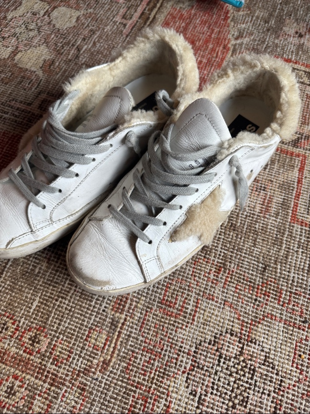 Golden Goose White Leather Sneakers with Cream Fur Trim